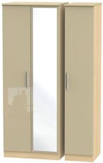 Knightsbridge Mushroom and Light Oak 3 Door Tall Triple Wardrobe - 1 Mirror