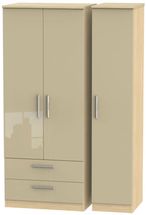 Knightsbridge Mushroom and Light Oak 3 Door Triple Wardrobe - LHF 2 Drawers