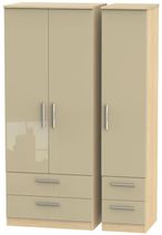 Knightsbridge Mushroom and Light Oak 3 Door Triple Wardrobe - 4 Drawers
