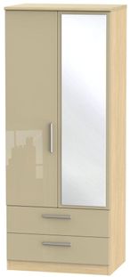 Knightsbridge Mushroom and Light Oak 2 Door Combi Wardrobe - 1 Mirror