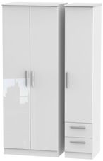 Knightsbridge White Gloss 3 Door Tall Triple Wardrobe - RHF 2 Drawers