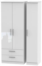 Knightsbridge White Gloss 3 Door Tall Triple Wardrobe - LHF 2 Drawers