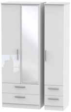 Knightsbridge White Gloss 3 Door Tall Combi Wardrobe - 1 Mirror