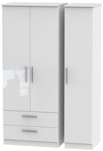 Knightsbridge White Gloss 3 Door Triple Wardrobe - LHF 2 Drawers