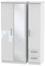 Knightsbridge White Gloss 3 Door Combi Wardrobe - 1 Mirror and RHF 2 Drawers