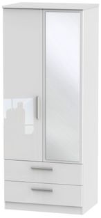 Knightsbridge White Gloss 2 Door Combi Wardrobe - 1 Mirror