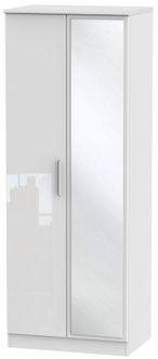 Knightsbridge White Gloss 2 Door Tall Wardrobe - 1 Mirror