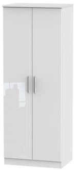 Knightsbridge White Gloss 2 Door Plain Tall Wardrobe
