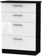 Knightsbridge White Gloss and Black 4 Drawer Deep Chest