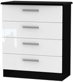 Knightsbridge White Gloss and Black 4 Drawer Chest