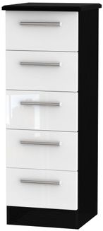 Knightsbridge White Gloss and Black 5 Drawer Narrow Chest