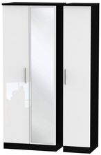 Knightsbridge White Gloss and Black 3 Door Tall Triple Wardrobe - 1 Mirror