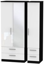 Knightsbridge White Gloss and Black 3 Door Combi Wardrobe - 1 Mirror