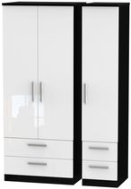 Knightsbridge White Gloss and Black 3 Door Triple Wardrobe - 4 Drawers