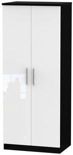 Knightsbridge White Gloss and Black 2 Door Plain Wardrobe