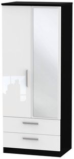 Knightsbridge White Gloss and Black 2 Door Combi Wardrobe - 1 Mirror
