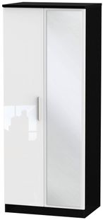 Knightsbridge White Gloss and Black 2 Door Wardrobe - 1 Mirror