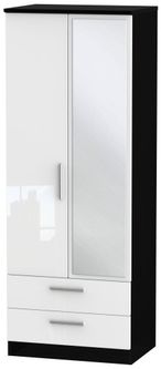 Knightsbridge White Gloss and Black 2 Door Tall Combi Wardrobe - 1 Mirror