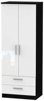 Knightsbridge White Gloss and Black 2 Door 2 Drawer Tall Wardrobe