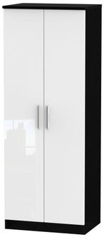 Knightsbridge White Gloss and Black 2 Door Plain Tall Wardrobe