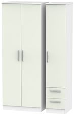 Knightsbridge Cashmere Matt and White 3 Door Tall Triple Wardrobe - RHF 2 Drawers