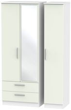 Knightsbridge Cashmere Matt and White 3 Door Tall Combi Wardrobe - 1 Mirror and LHF 2 Drawers