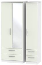 Knightsbridge Cashmere Matt and White 3 Door Tall Combi Wardrobe - 1 Mirror