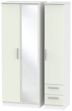 Knightsbridge Cashmere Matt and White 3 Door Tall Combi Wardrobe - 1 Mirror and RHF 2 Drawers