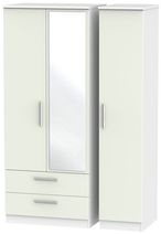 Knightsbridge Cashmere Matt and White 3 Door Combi Wardrobe - 1 Mirror and LHF 2 Drawers