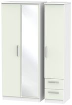 Knightsbridge Cashmere Matt and White 3 Door Combi Wardrobe - 1 Mirror and RHF 2 Drawers