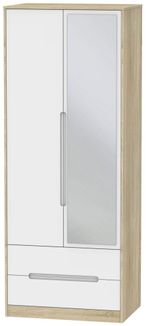 Monaco White and Oak Effect 2 Door Tall Combi Wardrobe - 1 Mirror