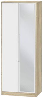Monaco White and Oak Effect 2 Door Tall Wardrobe - 1 Mirror