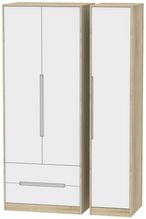 Monaco White and Oak Effect 3 Door Tall Triple Wardrobe - LHF 2 Drawers
