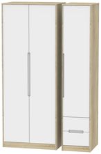 Monaco White and Oak Effect 3 Door Tall Triple Wardrobe - RHF 2 Drawers
