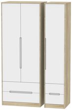 Monaco White Matt and Oak Effect 3 Door Tall Triple Wardrobe - 4 Drawers