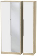 Monaco White and Oak Effect 3 Door Tall Triple Wardrobe - 1 Mirror