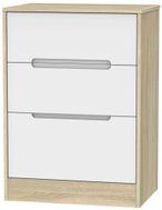 Monaco White Matt and Oak Effect 3 Drawer Deep Midi Chest