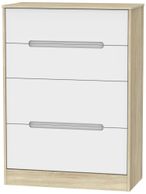 Monaco White Matt and Oak Effect 4 Drawer Deep Chest