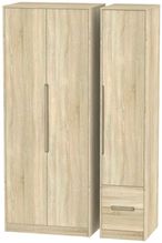 Monaco Oak Effect 3 Door Tall Triple Wardrobe - RHF 2 Drawers