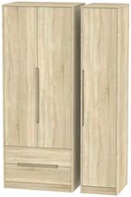 Monaco Oak Effect 3 Door Tall Triple Wardrobe - LHF 2 Drawers