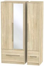 Monaco Oak Effect 3 Door Tall Combi Wardrobe - 1 Mirror