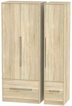 Monaco Oak Effect 3 Door Tall Triple Wardrobe - 4 Drawers