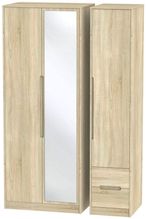 Monaco Oak Effect 3 Door Tall Combi Wardrobe - 1 Mirror and RHF 2 Drawers