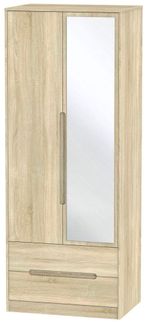 Monaco Oak Effect 2 Door Tall Combi Wardrobe - 1 Mirror