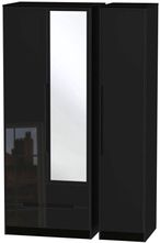 Monaco Black Gloss 3 Door Tall Combi Wardrobe - 1 Mirror and LHF 2 Drawers