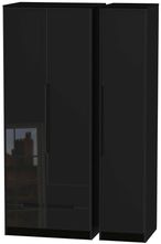 Monaco Black Gloss 3 Door Tall Triple Wardrobe - LHF 2 Drawers