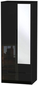 Monaco Black Gloss 2 Door Tall Combi Wardrobe - 1 Mirror