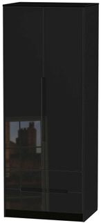 Monaco Black Gloss 2 Door 2 Drawer Tall Wardrobe