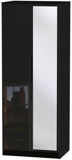 Monaco Black Gloss 2 Door Tall Wardrobe - 1 Mirror
