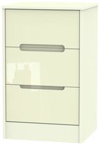Monaco Cream Gloss 3 Drawer Bedside Cabinet